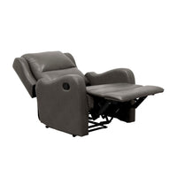 Kim 38 Inch Manual Recliner Chair, Cushioned Gray Faux Leather, Solid Wood - BM314761