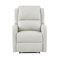 Kim 38 Inch Manual Recliner Chair, Off White Faux Leather, Solid Wood - BM314762