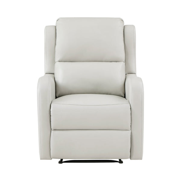 Kim 38 Inch Manual Recliner Chair, Off White Faux Leather, Solid Wood - BM314762