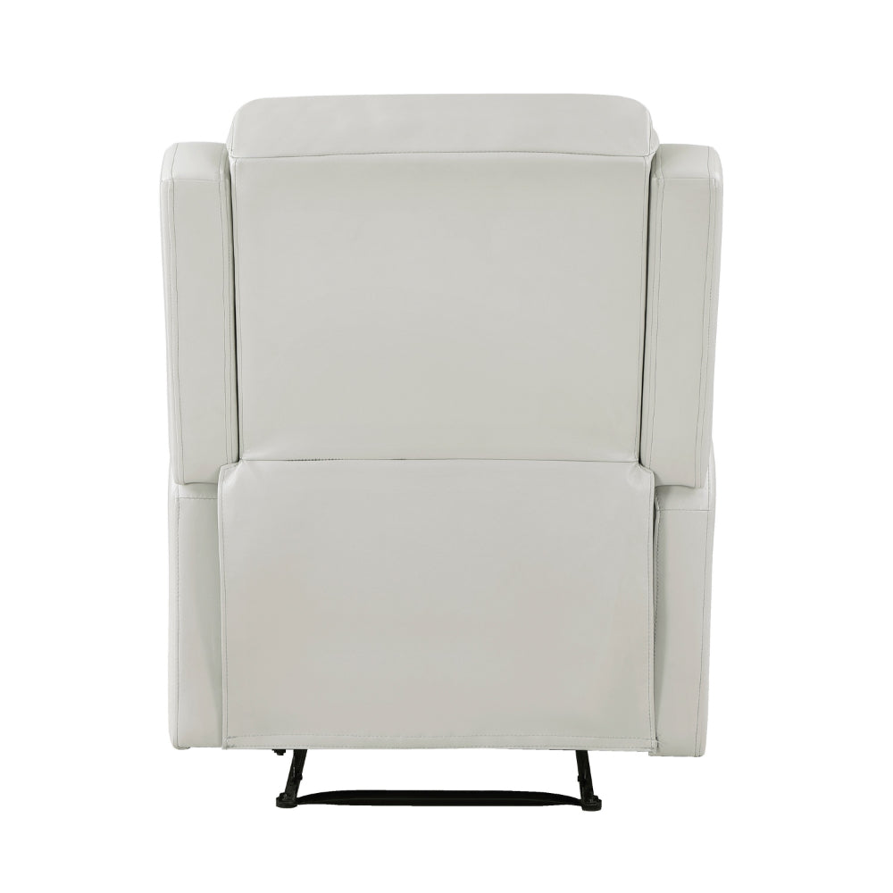 Kim 38 Inch Manual Recliner Chair, Off White Faux Leather, Solid Wood - BM314762