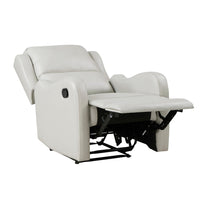 Kim 38 Inch Manual Recliner Chair, Off White Faux Leather, Solid Wood - BM314762