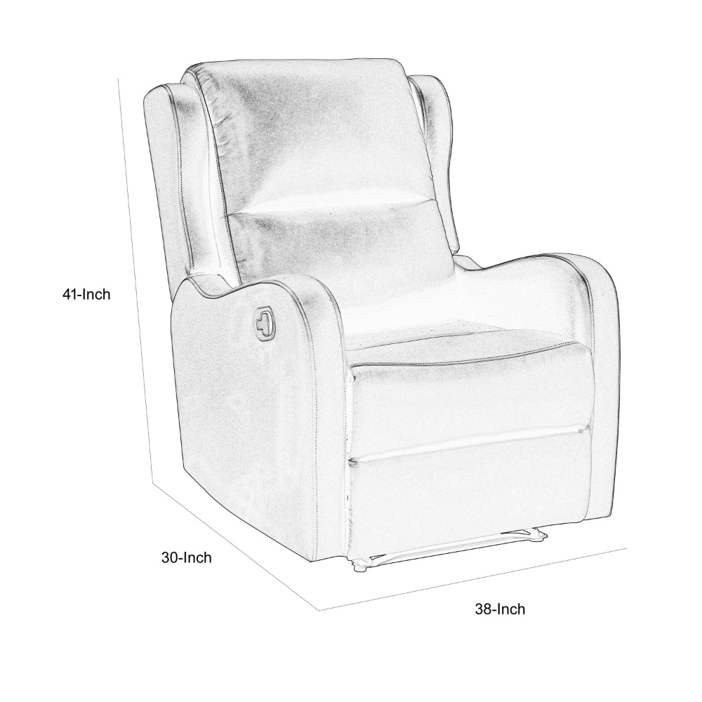 Kim 38 Inch Manual Recliner Chair, Off White Faux Leather, Solid Wood - BM314762