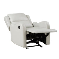 Kim 39 Inch Glider Manual Recliner Chair, Off White Faux Leather - BM314763