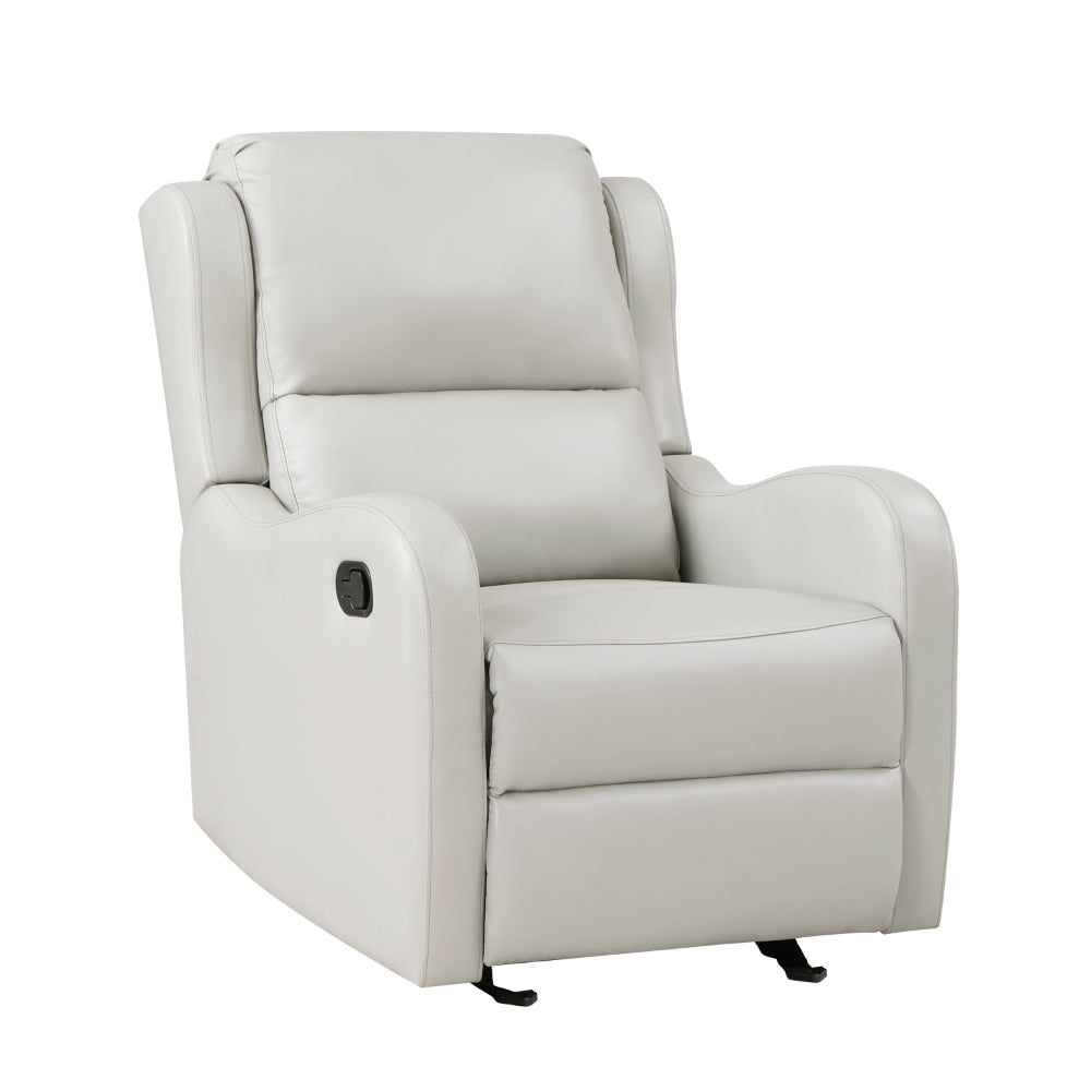 Benzara Kim 39 Inch Glider Manual Recliner Chair Off White Faux Leather BM314763 Benzara