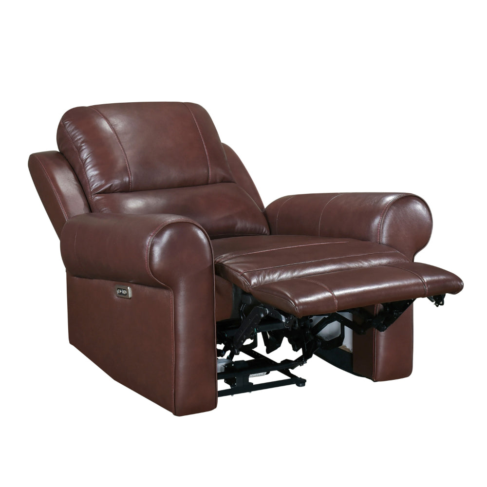 Michael 39 Inch Power Recliner Chair, USB Port, Brown Top Grain Leather - BM314767