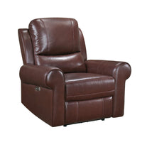 Michael 39 Inch Power Recliner Chair, USB Port, Brown Top Grain Leather - BM314767