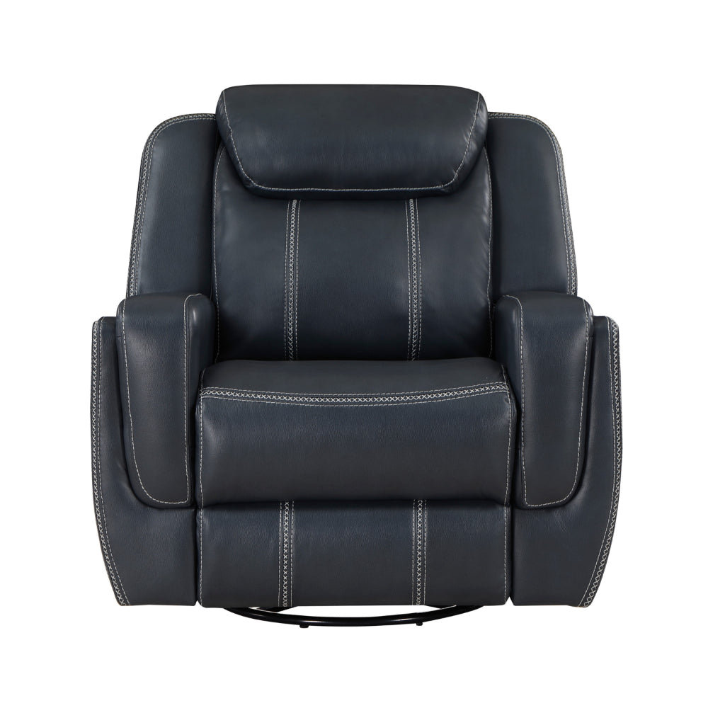 Louise 40 Inch Swivel Glider Manual Recliner Chair, Blue Faux Leather - BM314781