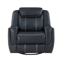 Louise 40 Inch Swivel Glider Manual Recliner Chair, Blue Faux Leather - BM314781