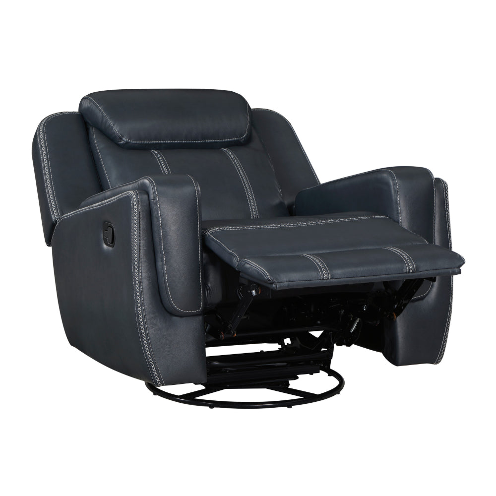 Louise 40 Inch Swivel Glider Manual Recliner Chair, Blue Faux Leather - BM314781