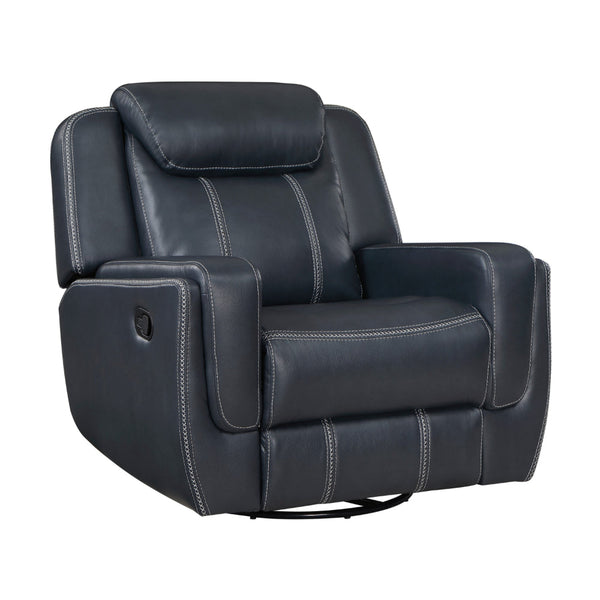 Louise 40 Inch Swivel Glider Manual Recliner Chair, Blue Faux Leather - BM314781