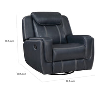 Louise 40 Inch Swivel Glider Manual Recliner Chair, Blue Faux Leather - BM314781