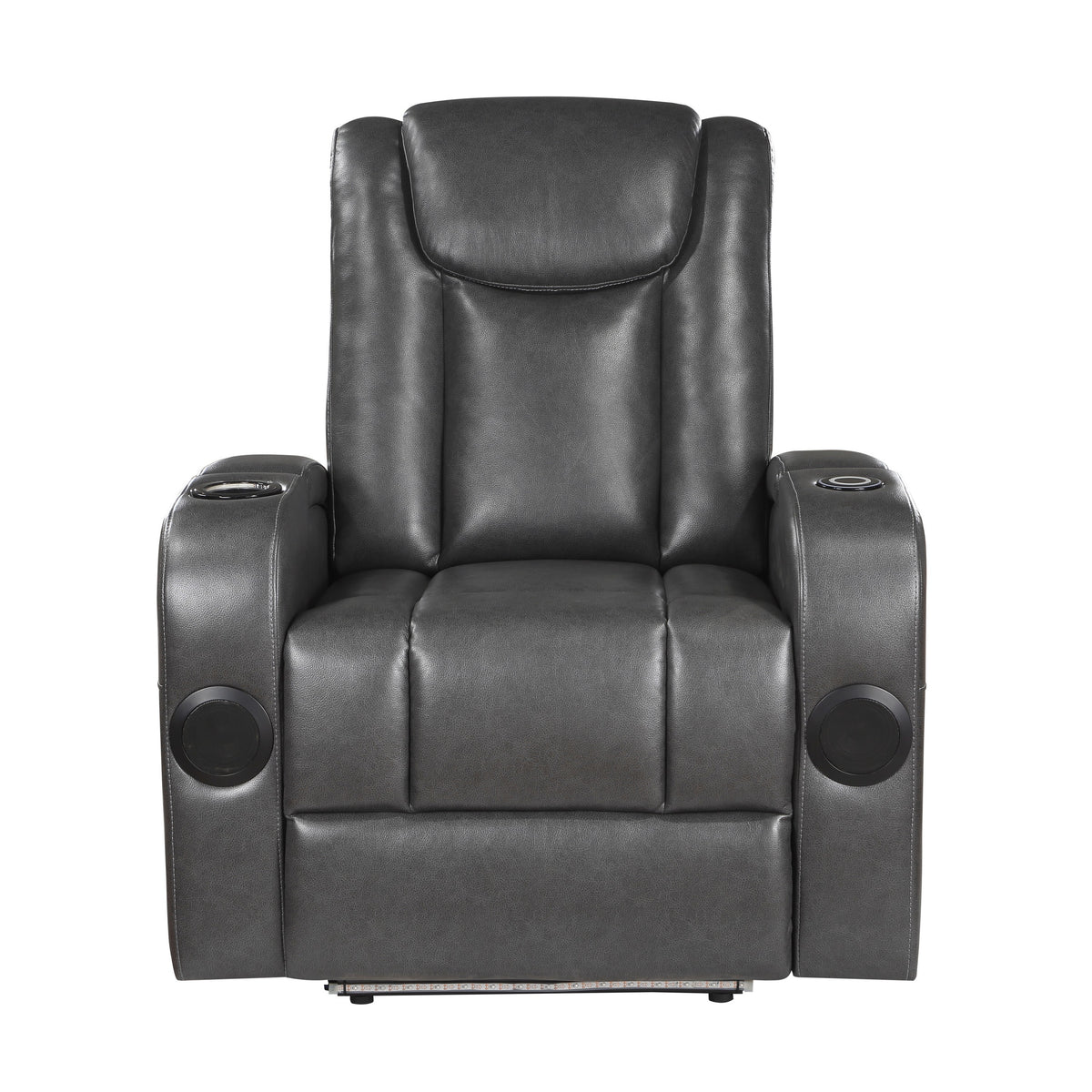 Emily 38 Inch Power Recliner Chair, Cooling Cupholder, LED, Gray PU Leather - BM314796