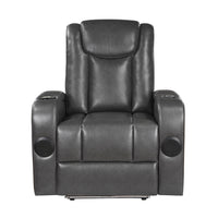 Emily 38 Inch Power Recliner Chair, Cooling Cupholder, LED, Gray PU Leather - BM314796