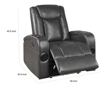 Emily 38 Inch Power Recliner Chair, Cooling Cupholder, LED, Gray PU Leather - BM314796