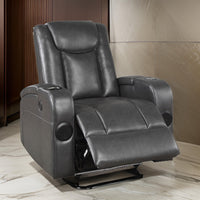 Emily 38 Inch Power Recliner Chair, Cooling Cupholder, LED, Gray PU Leather - BM314796