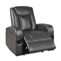 Emily 38 Inch Power Recliner Chair, Cooling Cupholder, LED, Gray PU Leather - BM314796