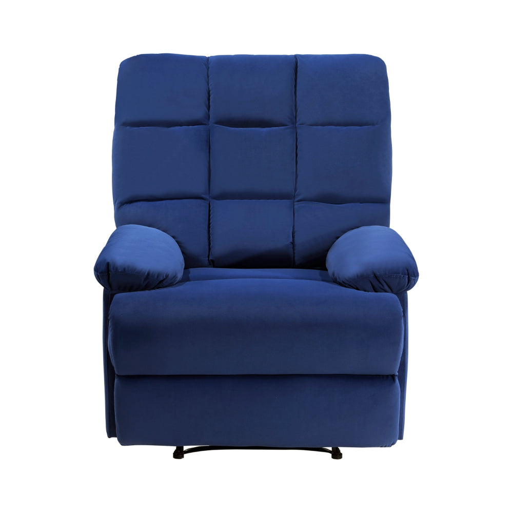 Patty 36 Inch Manual Recliner Chair, Cushioned, Blue Velvet, Solid Wood - BM314797