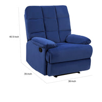 Patty 36 Inch Manual Recliner Chair, Cushioned, Blue Velvet, Solid Wood - BM314797