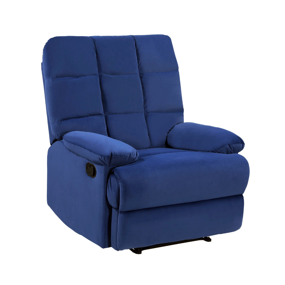 Patty 36 Inch Manual Recliner Chair, Cushioned, Blue Velvet, Solid Wood - BM314797