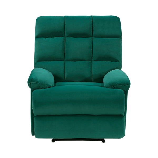 Patty 36 Inch Manual Recliner Chair, Cushioned, Green Velvet, Solid Wood - BM314798