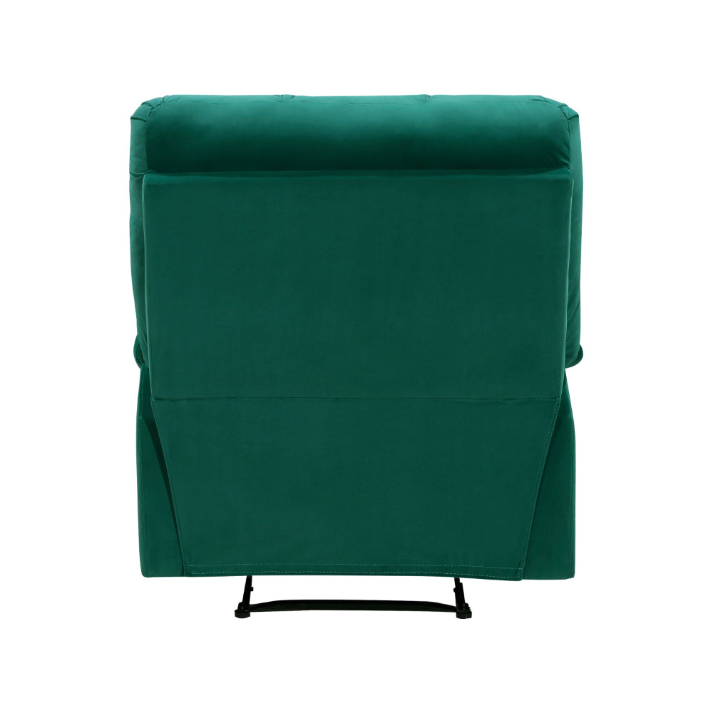 Patty 36 Inch Manual Recliner Chair, Cushioned, Green Velvet, Solid Wood - BM314798