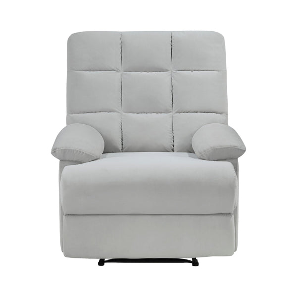 Patty 36 Inch Manual Recliner Chair, Cushioned, Light Gray Velvet, Wood - BM314799