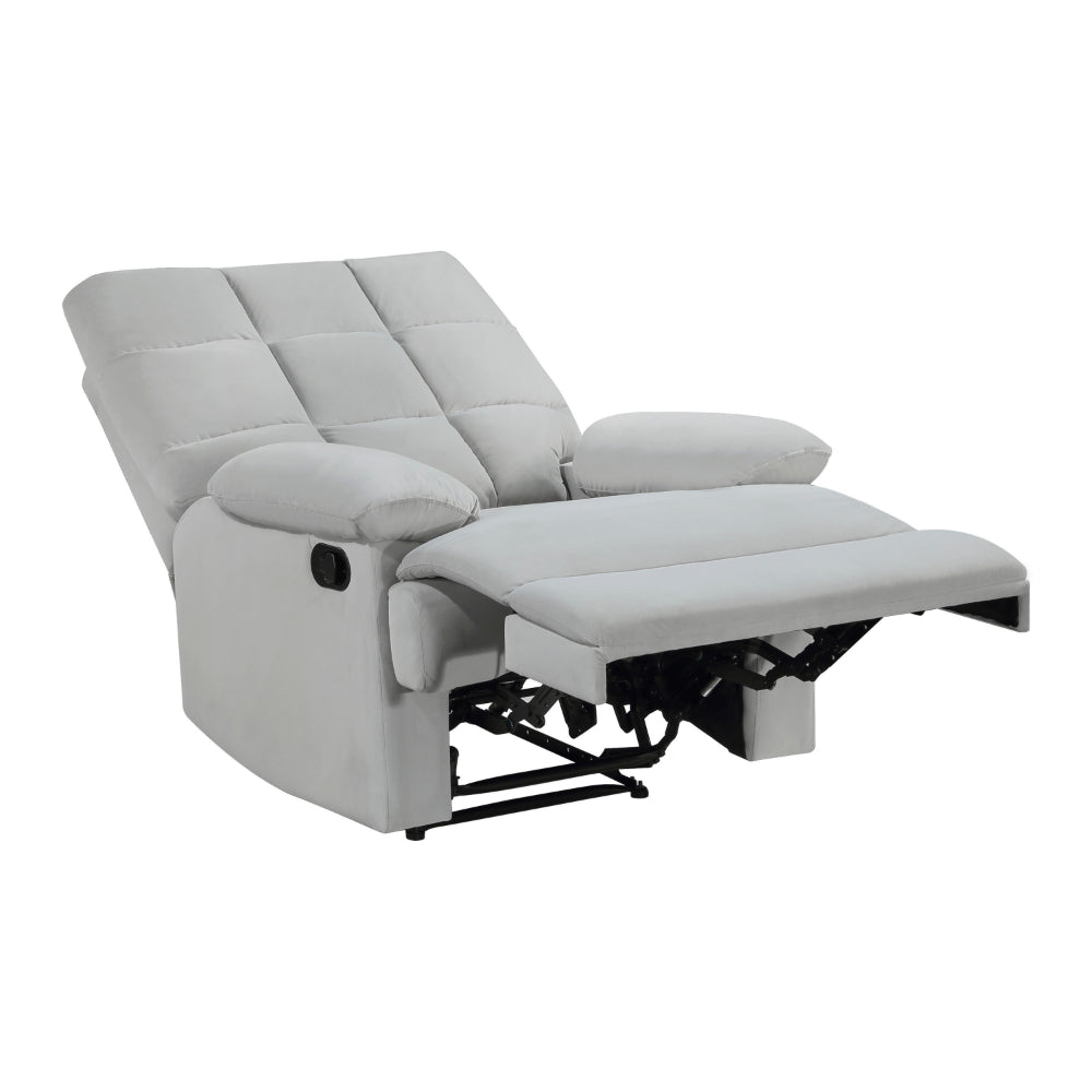 Patty 36 Inch Manual Recliner Chair, Cushioned, Light Gray Velvet, Wood - BM314799