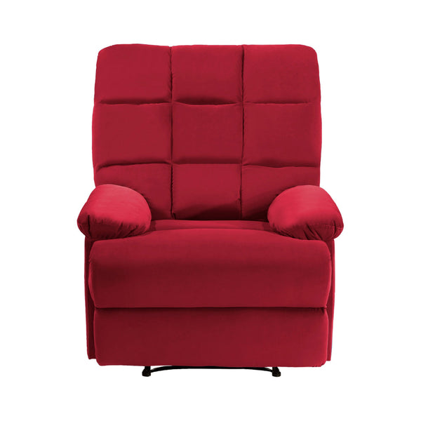 Patty 36 Inch Manual Recliner Chair, Soft Cushion, Red Velvet, Solid Wood - BM314800