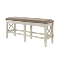 Marie 55 Inch Counter Height Bench, Khaki Fabric Upholstered, Beige Wood - BM314803