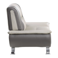 Elle 44 Inch Accent Chair, Beige, Gray Faux Leather, Metal, Solid Wood - BM314807