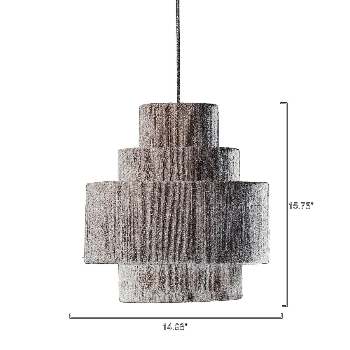 113 Inch Pendant Chandelier, 3 Tier Design, Beige Cotton Rope, Iron Frame - BM314834