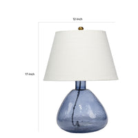 Navi 17 Inch Table Lamp, White Linen Drum Shade, Blue Glass Curved Body - BM314838