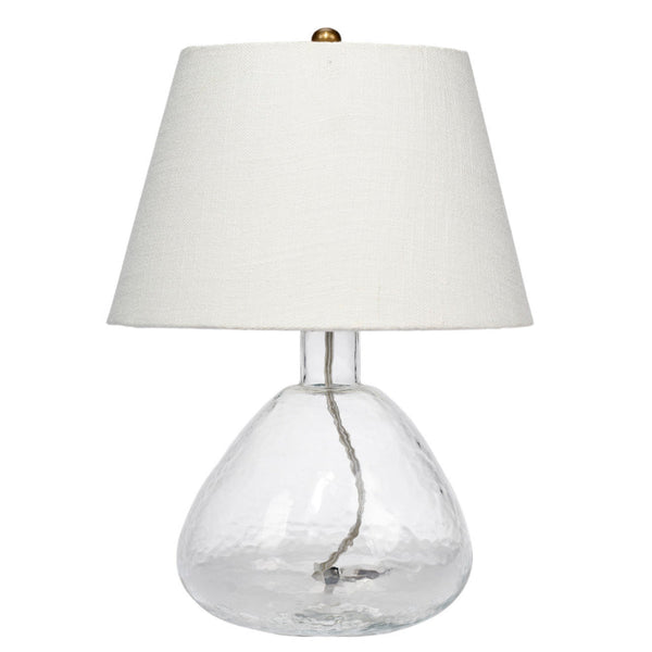 Navi 17 Inch Table Lamp, White Linen Drum Shade, Clear Glass Curved Body - BM314839