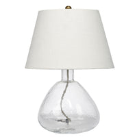 Navi 17 Inch Table Lamp, White Linen Drum Shade, Clear Glass Curved Body - BM314839