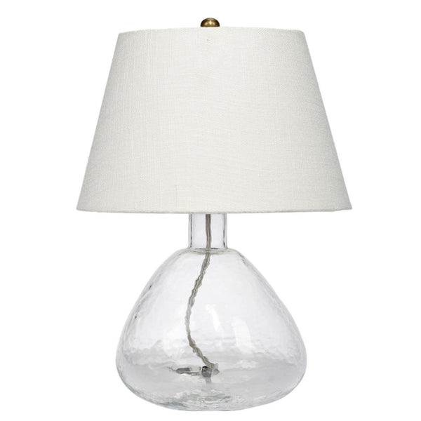 Navi 17 Inch Table Lamp, White Linen Drum Shade, Clear Glass Curved Body - BM314839