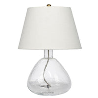 Navi 17 Inch Table Lamp, White Linen Drum Shade, Clear Glass Curved Body