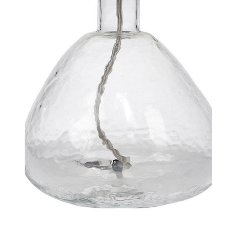 Navi 17 Inch Table Lamp, White Linen Drum Shade, Clear Glass Curved Body