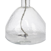 Navi 17 Inch Table Lamp, White Linen Drum Shade, Clear Glass Curved Body
