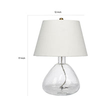 Navi 17 Inch Table Lamp, White Linen Drum Shade, Clear Glass Curved Body