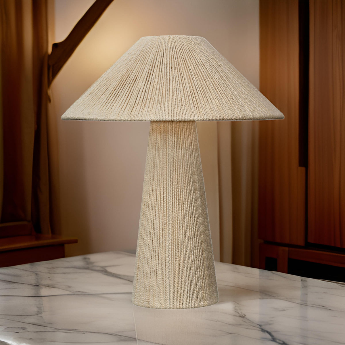 Liya 18 Inch Table Lamp, Cone Shade, Tapered Base, Off White Texture Finish - BM314841