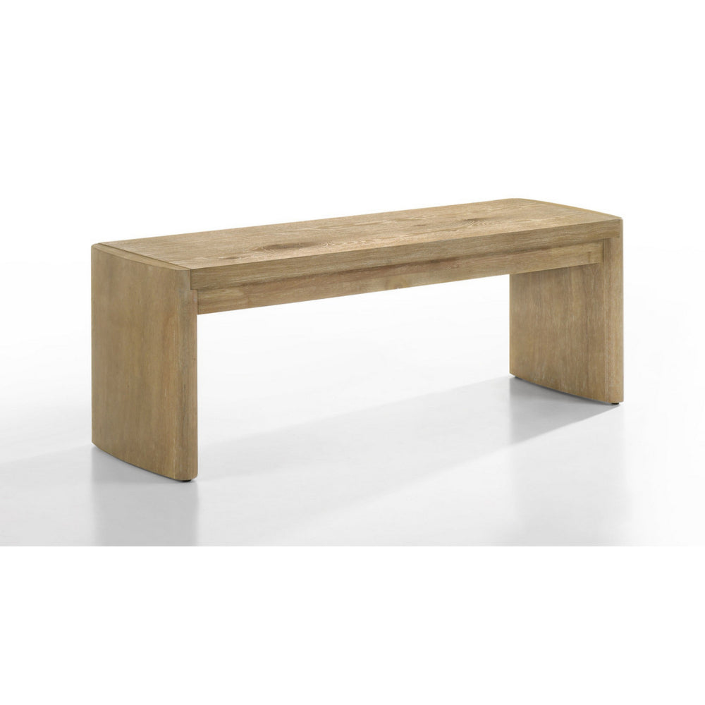 benzara Meni 51 Inch Wide Dining Bench Panel Legs Oak Brown Solid Wood - BM314843