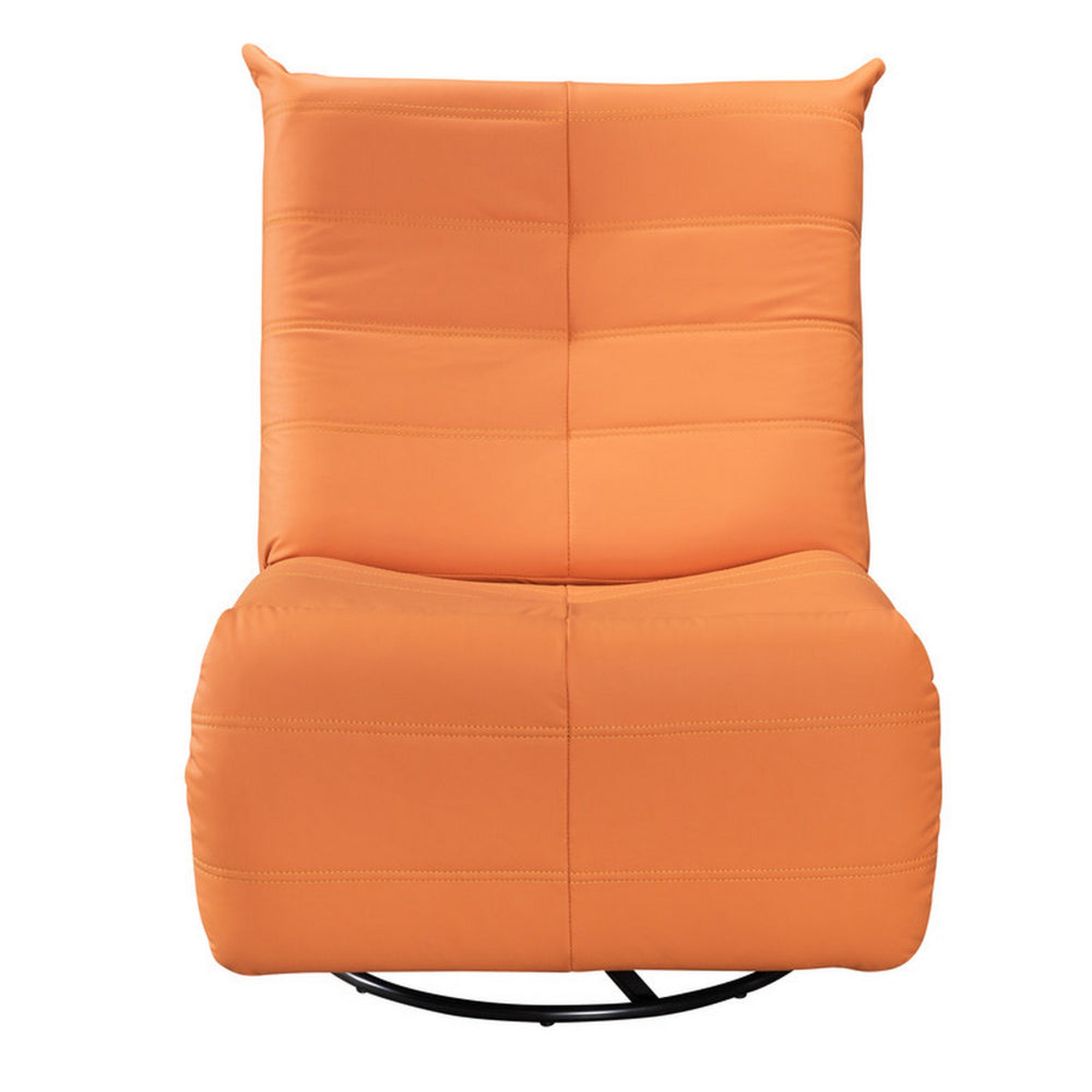 Gea 35 Inch Swivel Recliner Chair, Tufted Orange Faux Leather, Modern  - BM314846