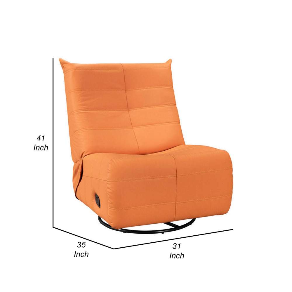 Gea 35 Inch Swivel Recliner Chair, Tufted Orange Faux Leather, Modern  - BM314846