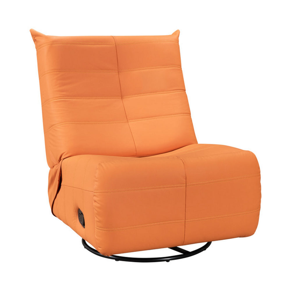 Gea 35 Inch Swivel Recliner Chair, Tufted Orange Faux Leather, Modern  - BM314846