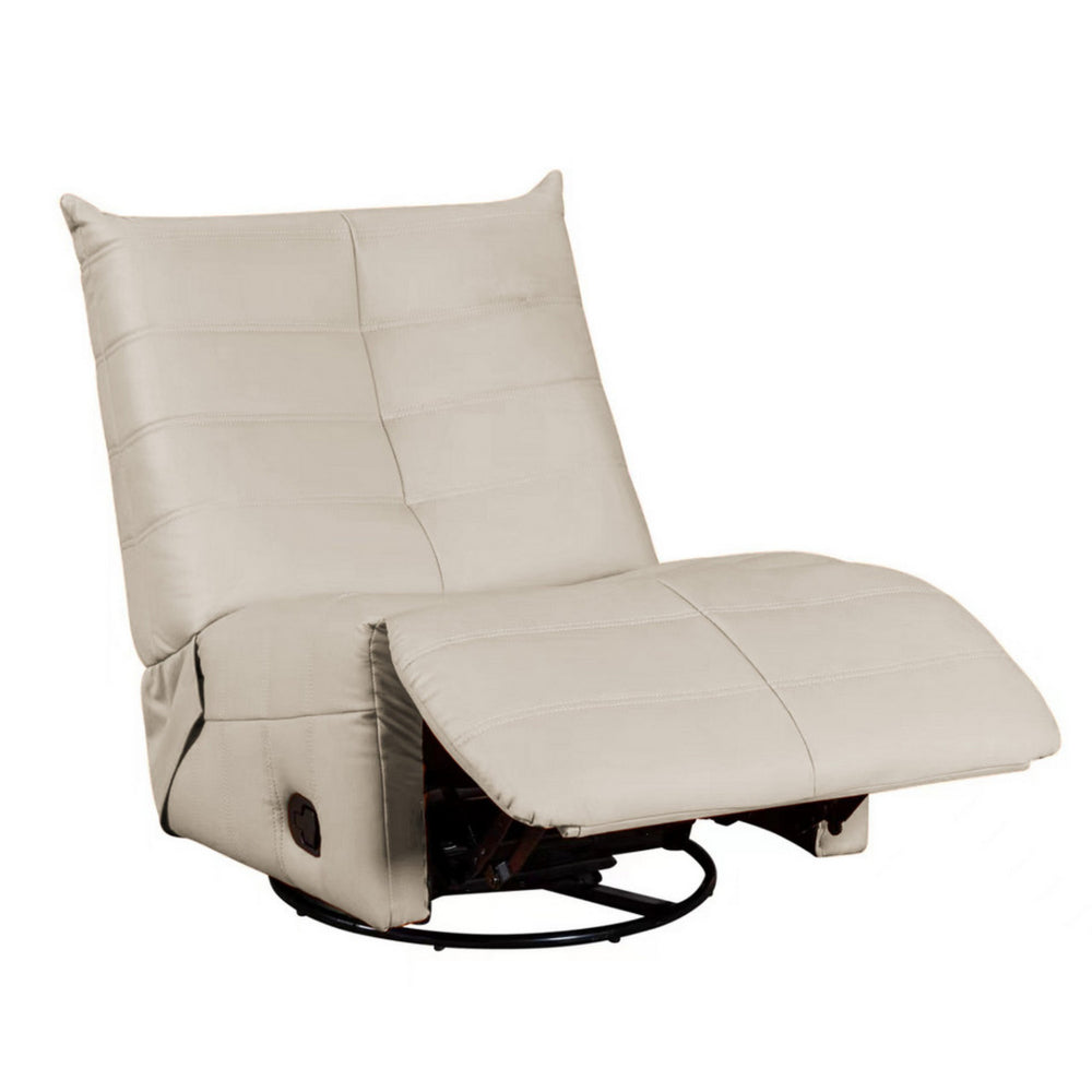 Gea 35 Inch Swivel Recliner Chair, Tufted Beige Faux Leather, Modern Design - BM314847