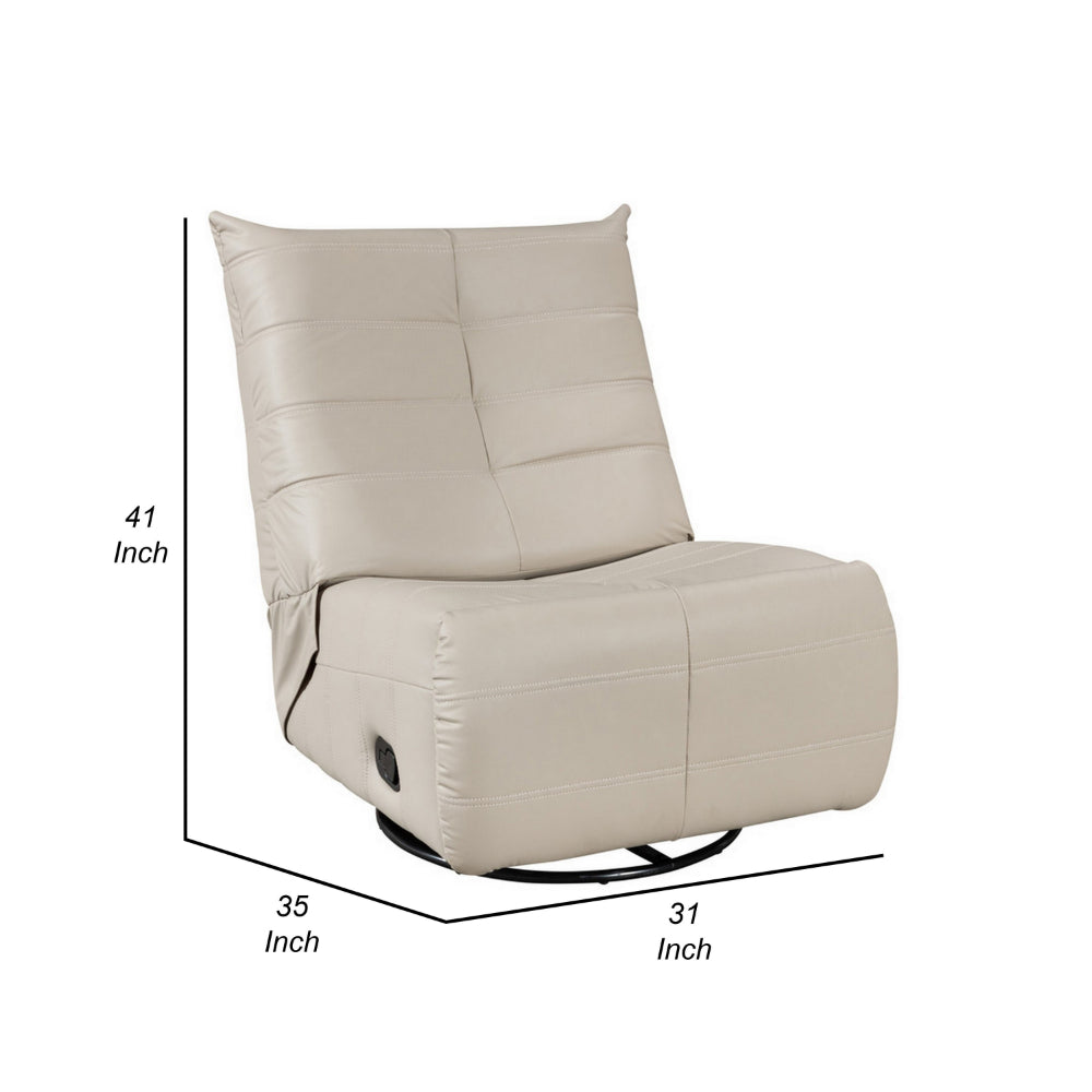 Gea 35 Inch Swivel Recliner Chair, Tufted Beige Faux Leather, Modern Design - BM314847