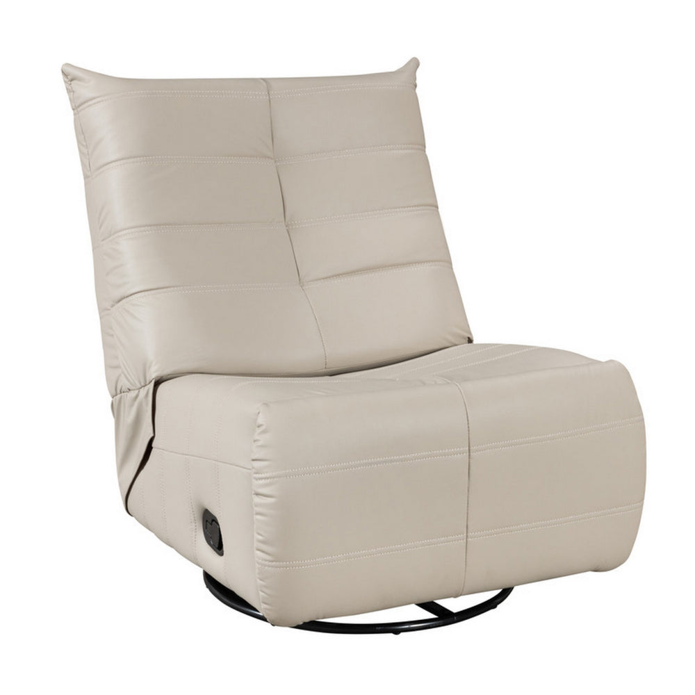 Gea 35 Inch Swivel Recliner Chair, Tufted Beige Faux Leather, Modern Design - BM314847