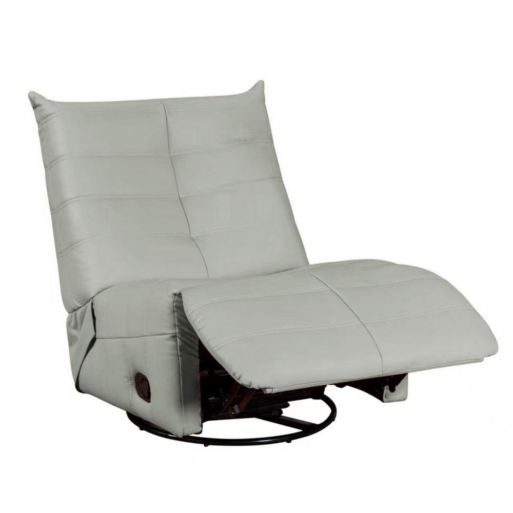 Gea 35 Inch Swivel Recliner Chair, Tufted Green Gray Faux Leather, Modern - BM314848