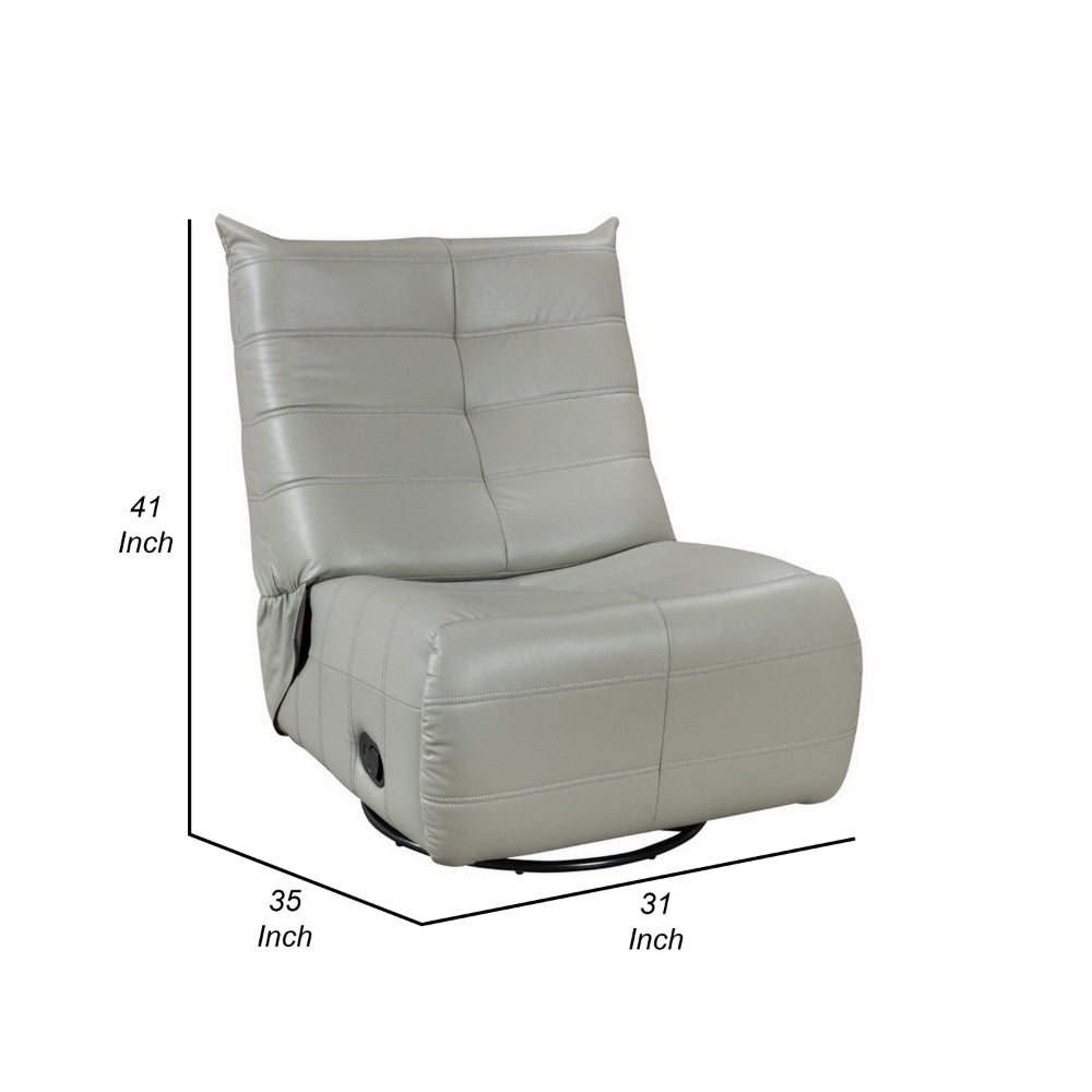 Gea 35 Inch Swivel Recliner Chair, Tufted Green Gray Faux Leather, Modern - BM314848