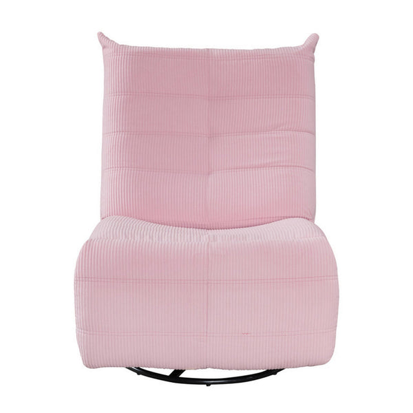 Gea 35 Inch Swivel Recliner Chair, Tufted, Pink Corduroy, Solid Wood - BM314849